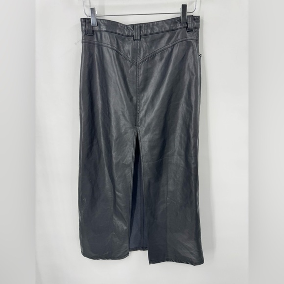 Free People Faux Leather City Slicker Vegan Midi Skirt Womens Black Size 4 B1543 - Picture 6 of 9